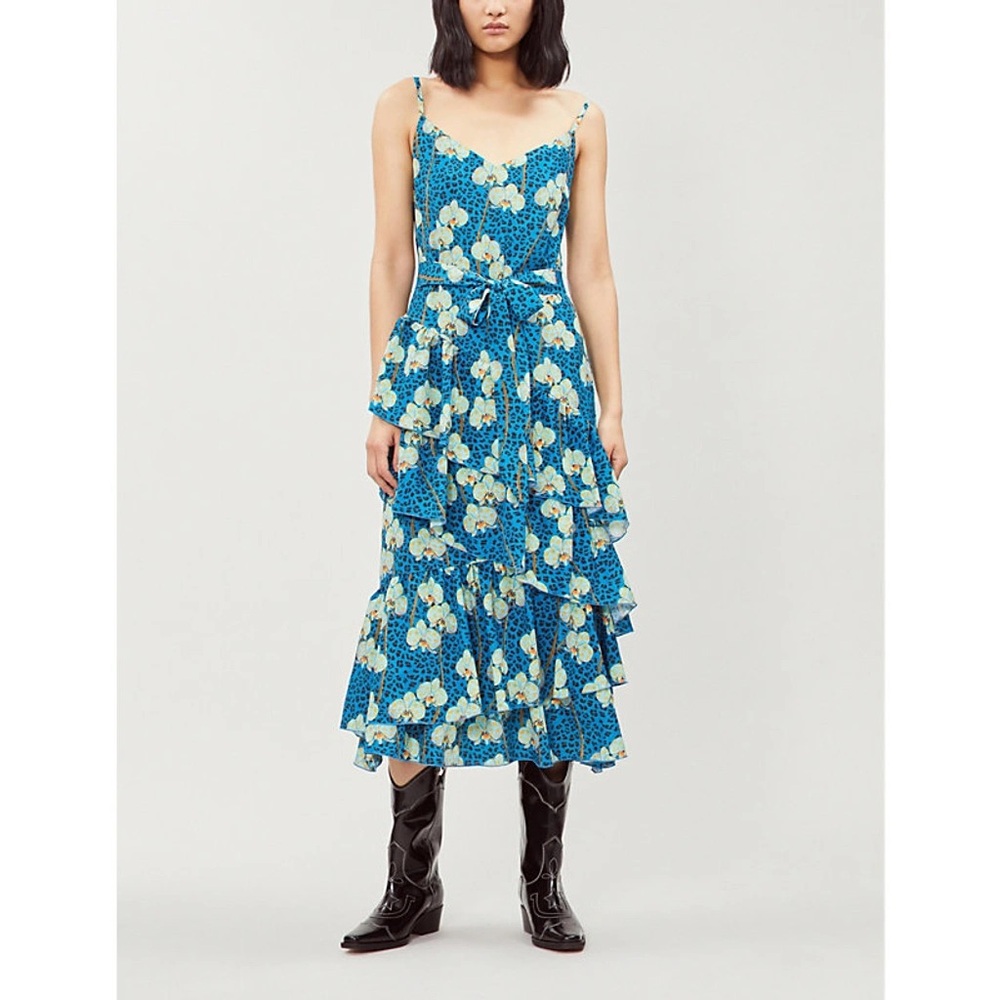 sale! BORGO DE NOR COCO ORCHID LEOPARD PRINT CREPE MIDI DRESS SIZE 6 MED